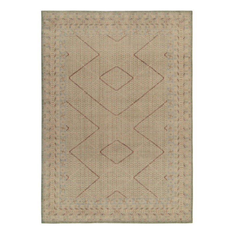Distressed Homage Hand Knotted Wool Geometric Area Rug, Runner 3' x 8'
