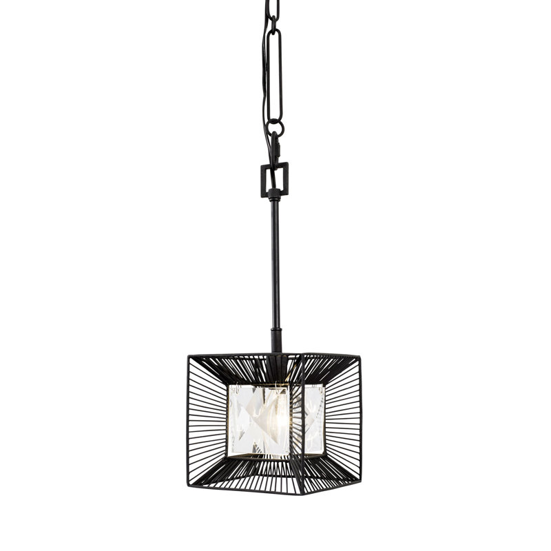 Arcade Mini Pendant Light with Faceted Crystal in Carbon Black