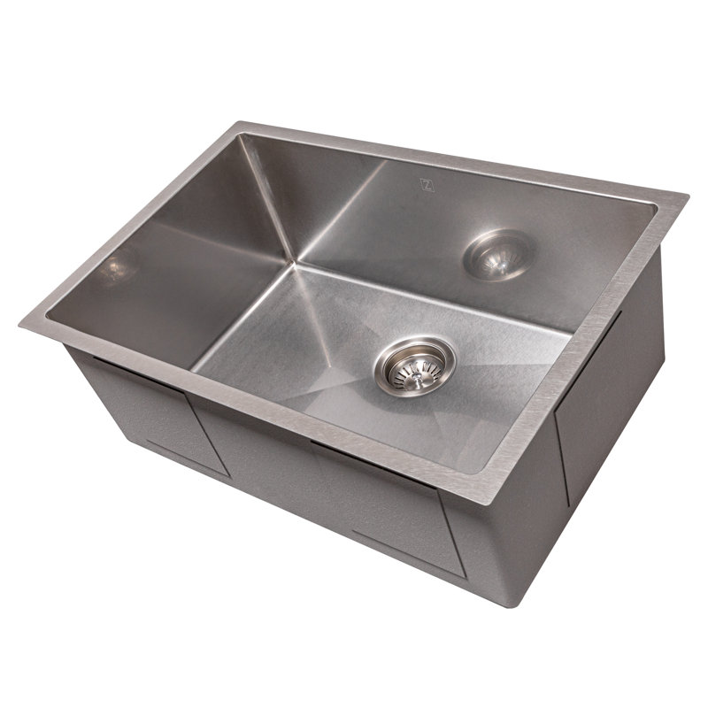 ZLINE 27 in. Meribel Undermount Single Bowl Satin Stainless Steel Kitchen Sink with Bottom Grid (SRS-27S)