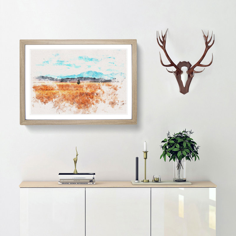 Lone Tree in Montana - Picture Frame Painting Print, 36cm H x 48cm W x 2cm D, Oak Framed
