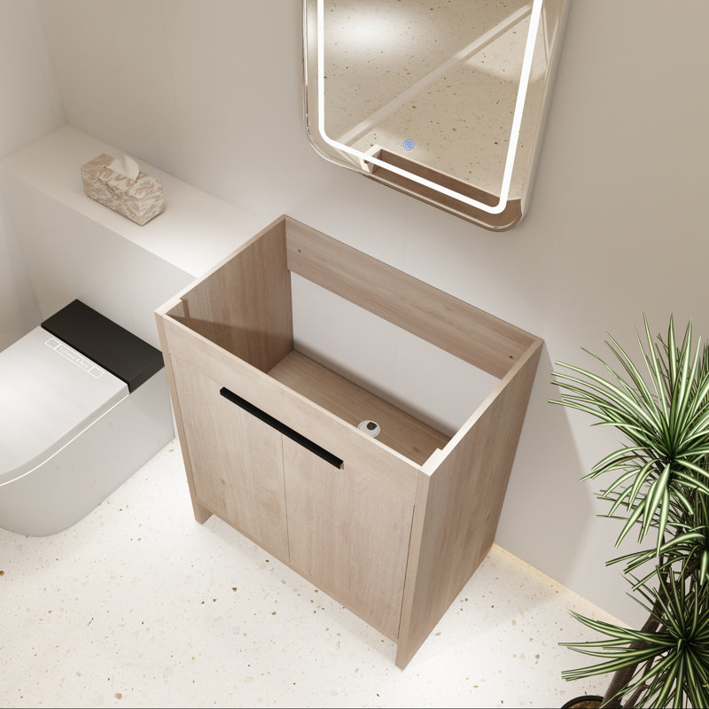Base de meuble-lavabo avec rangement à fermeture en douceur, Chêne clair uni