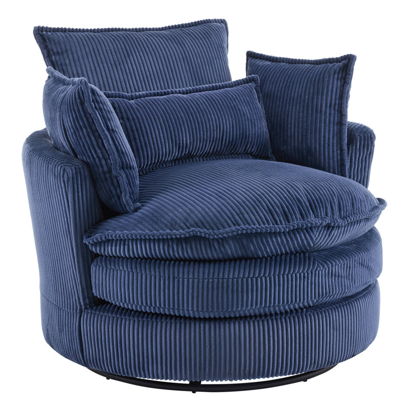 38.98''W Corduroy Double-Layer Seat Cushion Swivel Accent Sofa Chair, Blue Corduroy