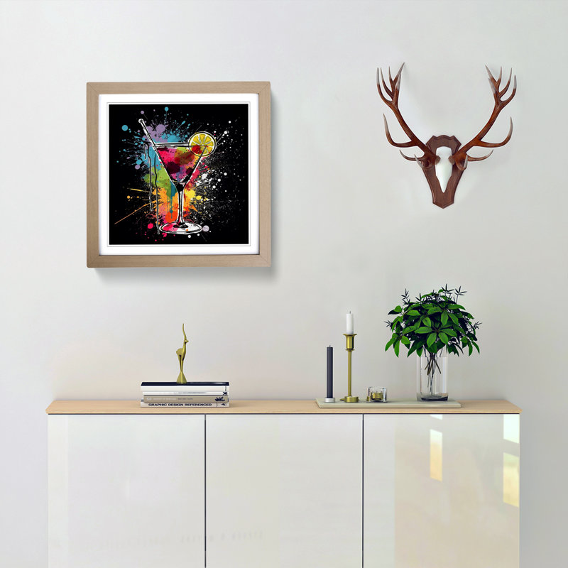 Cocktail Grunge Art - Single Picture Frame Print on Wood, Oak