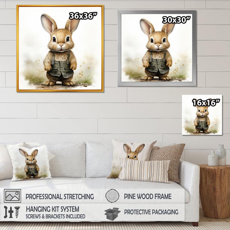 «Delight Plump Nursery Rabbit Portrait II», art mural de chambre de bébé, Toile tendue, 16" H x 16" W