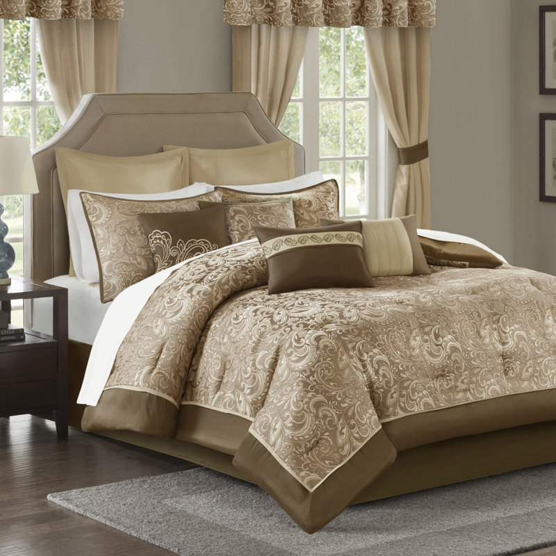 Brystol Luxury 24-Piece Bedding Set, Queen Comforter + 23 Additional Pieces, Brown