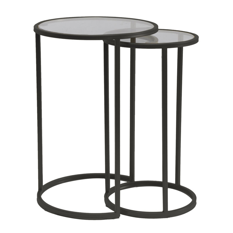 Blanton Glass Top Frame Nesting Tables, Grey/Black