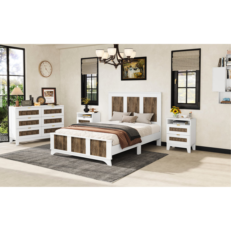 Lit plateforme de style blanc, lit double, lattes en contreplaqué offrant une base incassable, capacité de charge maximale de 600 lb, support stable