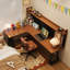 Bureau d'écriture brun en bois massif en forme de L-118615330