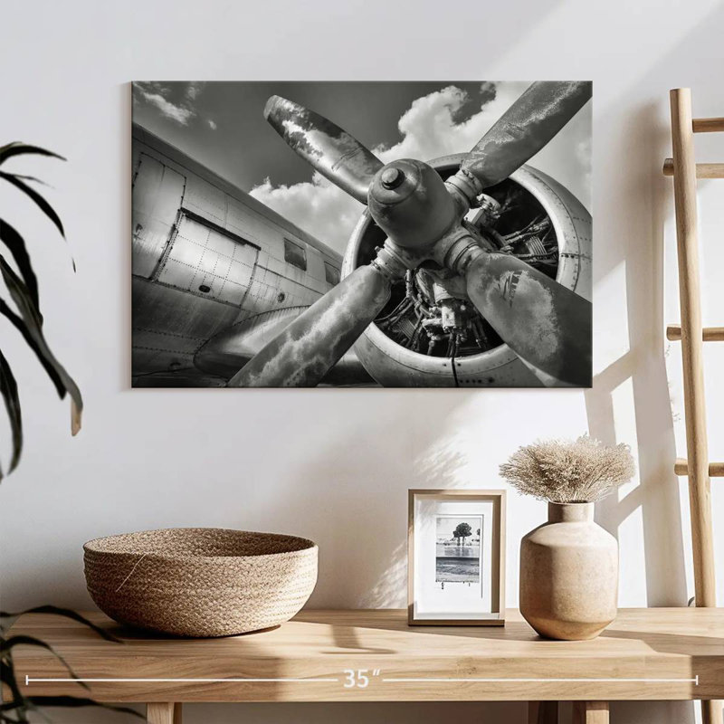 Mehar Monochrome Propeller Plane, 26" H x 39" W