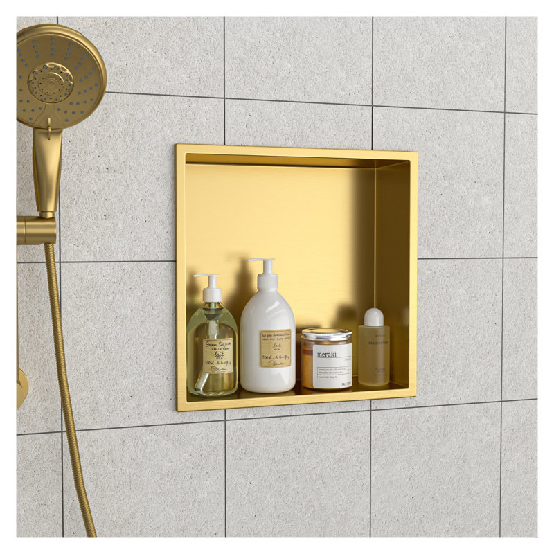 Niche de douche en acier inoxydable 12 po x 12 po avec finition dorée pour rangement mural de salle de bain