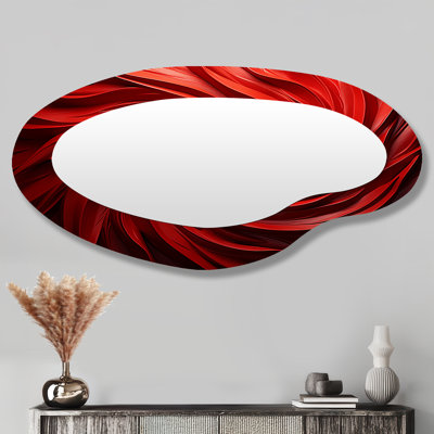 Miroir mural rouge asymétrique spirale abstraite Dreamscape III