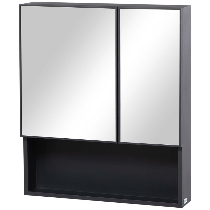 Armoire à pharmacie murale, miroir de salle de bain avec portes doubles et tablettes de rangement