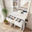 Table de coiffeuse compacte avec miroir, lumières DEL réglables, prise de courant, support pour sèche-cheveux et tabouret - parfait pour les petites chambres