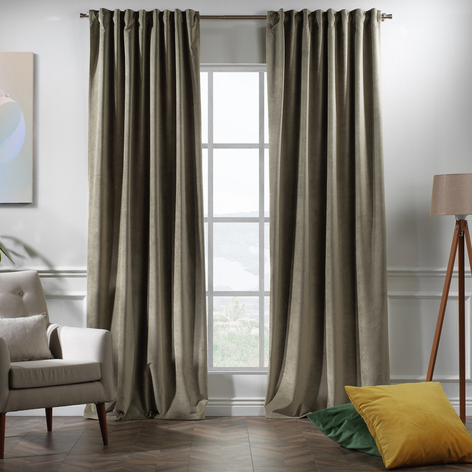 Matte Velvet Extra Wide x Extra Long Custom Made Decorative Double Panel, 52" W x 95" L, 28 Khaki Green