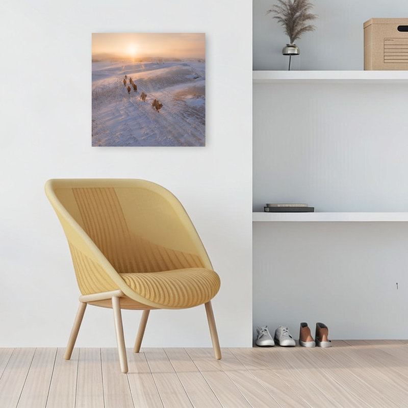 «Sunrise Desert Camels Abstract Contemporary Landscape Nature», reproduction d'art murale, H 18 po x l 18 po