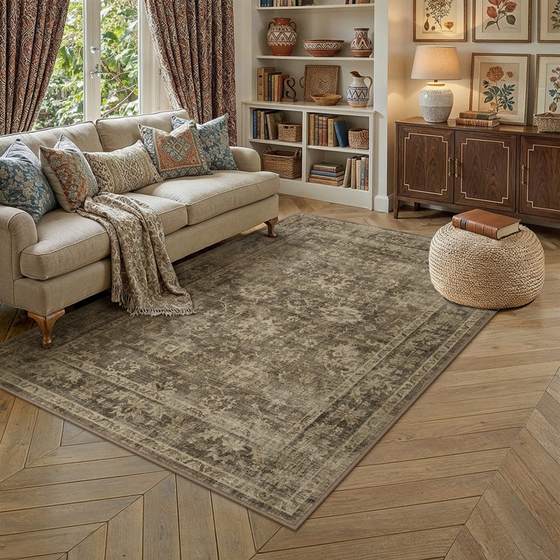 Tapis fleuri Novara, Brown, Rectangle 3'x 5'