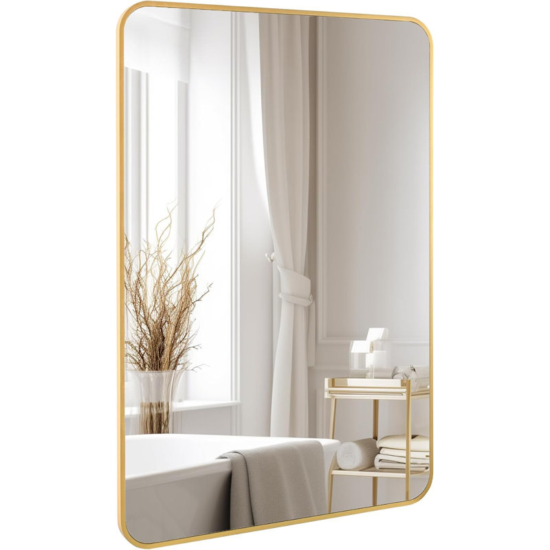 24X32 Inch Metal Framed Rectangular Bathrrom Mirror For Wall, Gold