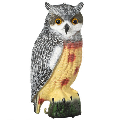 Gardenised 16" Horned Owl Decoy - Bird Deterrent Scarecrow, Realistic Perched Fake Owl For Garden, Patio, Yard, Lawn, Outdoor Display - Halloween Decoration For Trees, Fences & Landscape