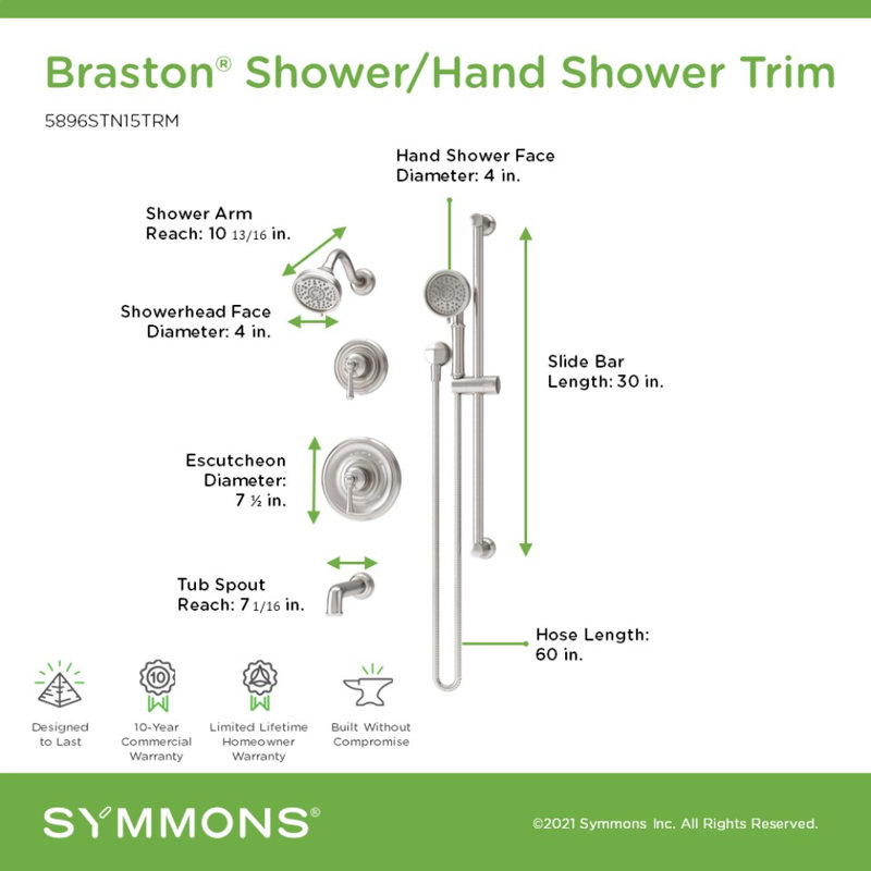 Braston HydroMersion Tub and Shower Trim Kit with Hand Spray, Satin Nickel