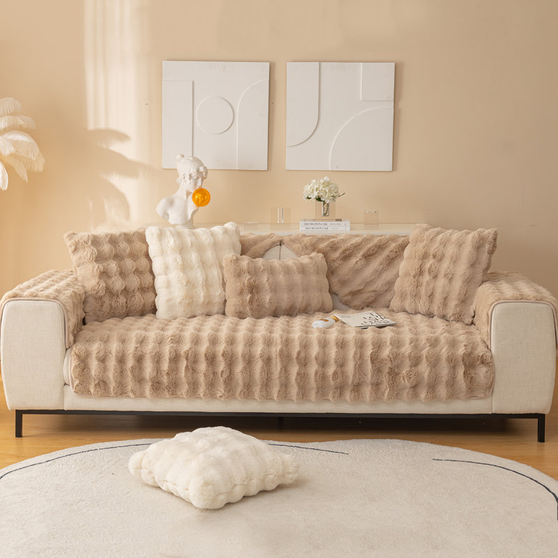 Housse pour canapé en faux lapin, L 71 po x P 27,5 po, Brun