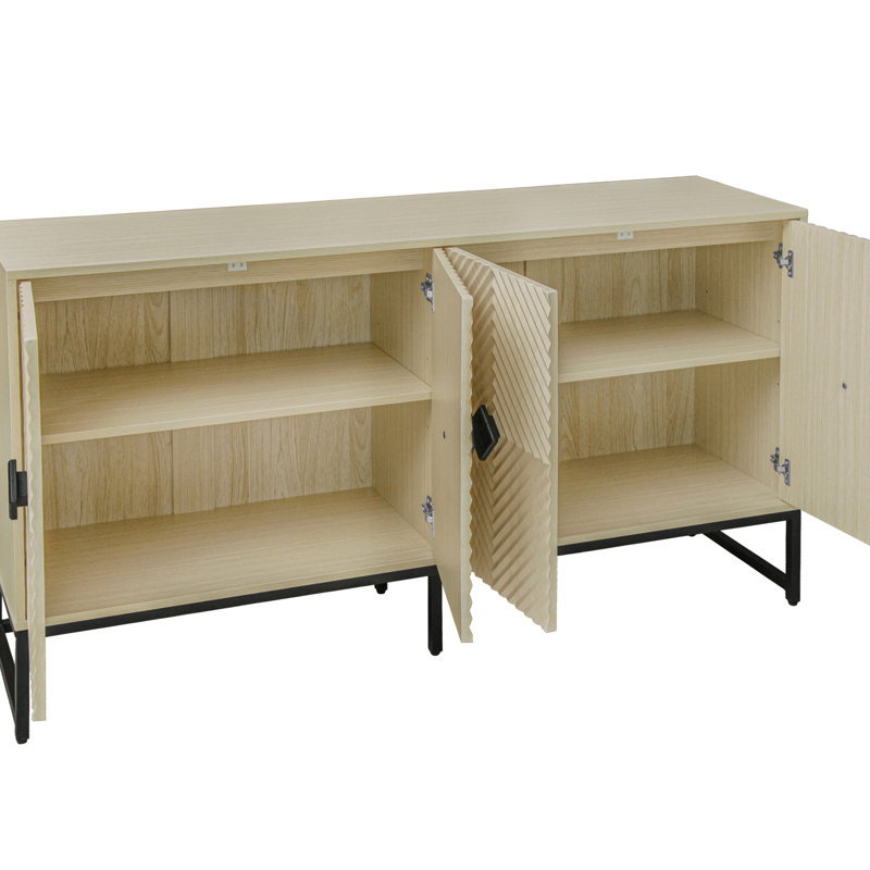 Buffet sculpté à 4 portes avec tablettes réglables, armoire à café moderne pour un rangement polyvalent et un design élégant