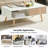 Boho Rectangle Coffee Table with Solid Wood Legs & Sliding Storage Drawer, Modern Living Room or Office Center Table-2106563064