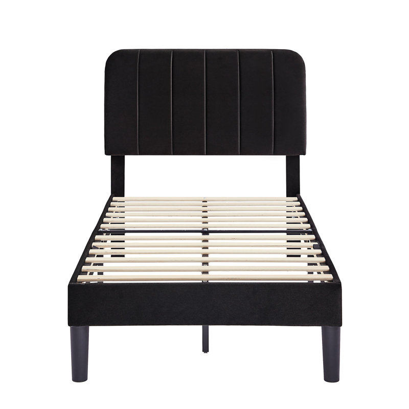 Upgraded Velvet Upholstered Platform Bed with Adjustable Headboard, Reinforced & Quiet Design, No Box Spring Needed, Sturdy Wood Slat Support, Easy Assembly