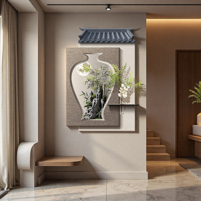 New Chinese-Style Sandstone Hydroponic Green Plant Display With Illuminated Murals