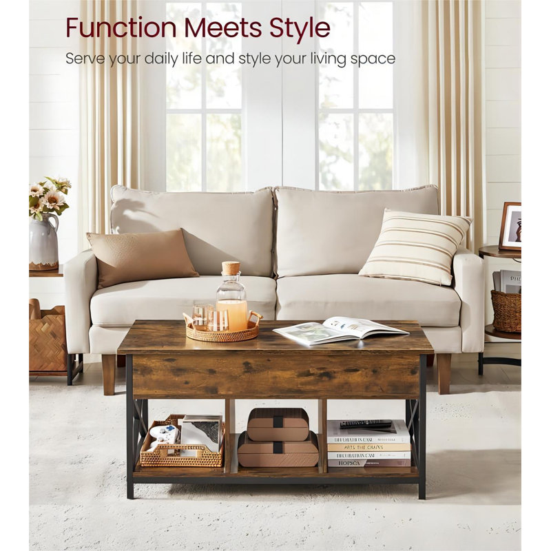 Rustic Brown and Black Lift-Top Coffee Table with Storage