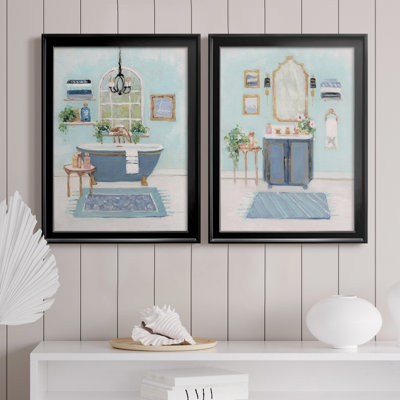 «Blue Bath I», ensemble de 2 peintures sur toile encadrées