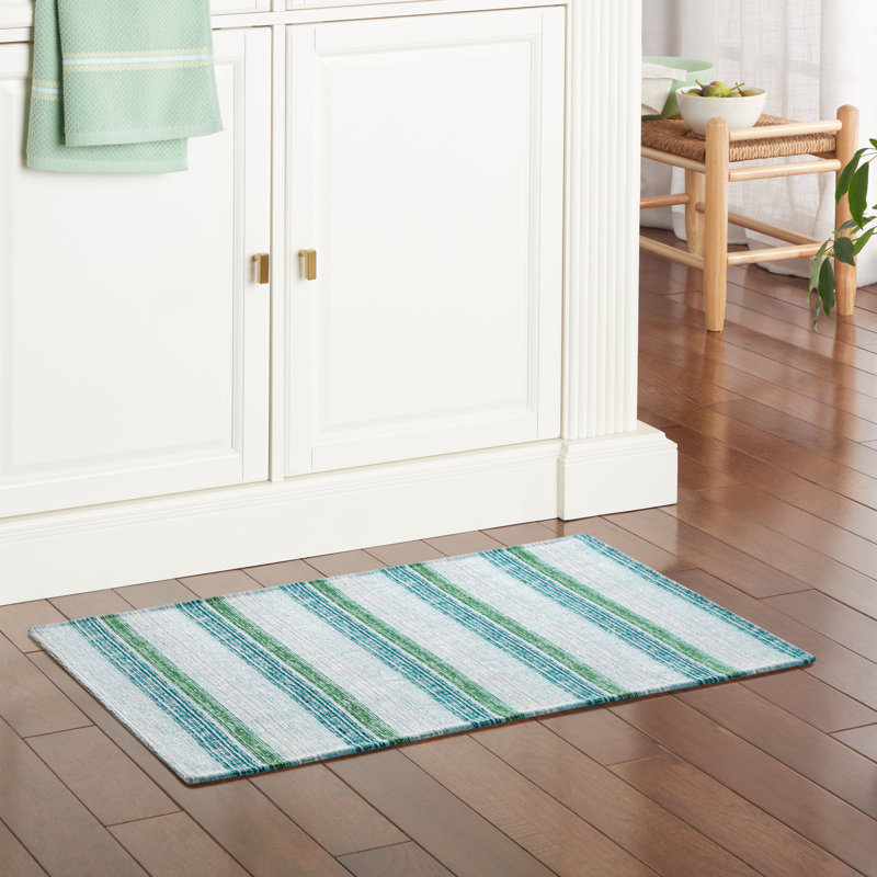 Tapis de cuisine antidérapant Martha Stewart, Rectangle 2 pi x 3 pi, Vert menthe, blanc