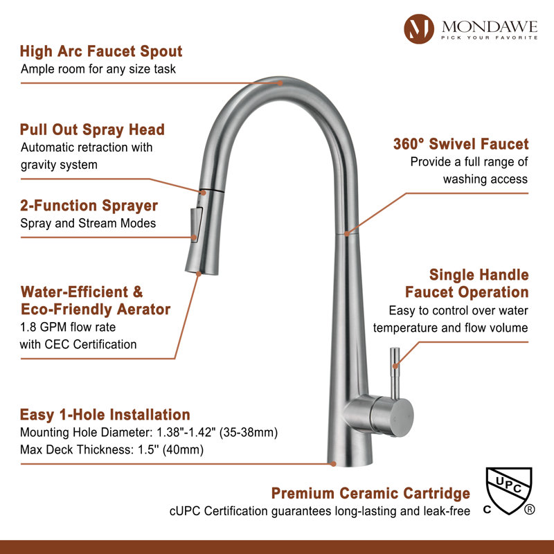 Brushed Nickel High Arc Pull Down Kitchen Faucet with Spray
