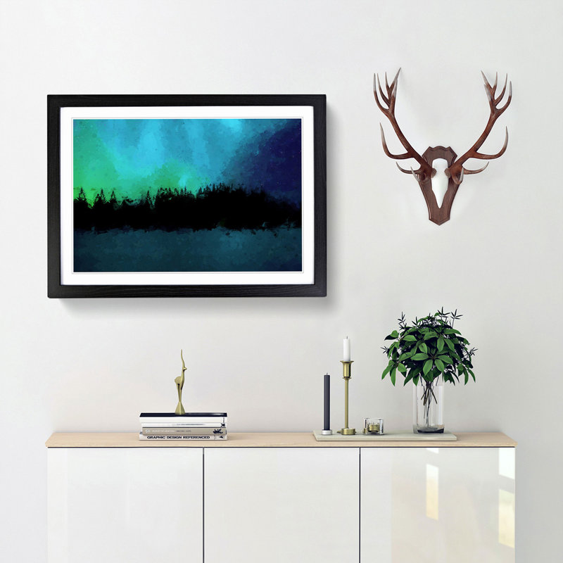 The Northern Lights in Iceland in Abstract - Picture Frame Graphic Art Print, 36cm H x 48cm W x 2cm D, Black Framed