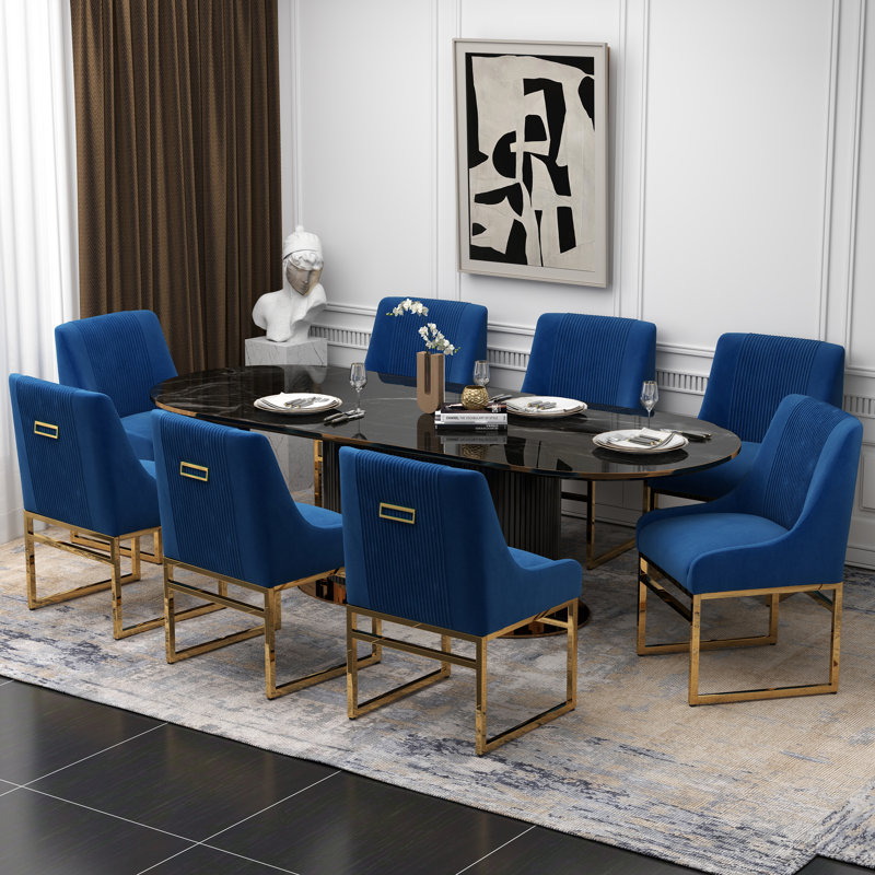 Chaise d'appoint en velours Baudel, Bleu marine, 8