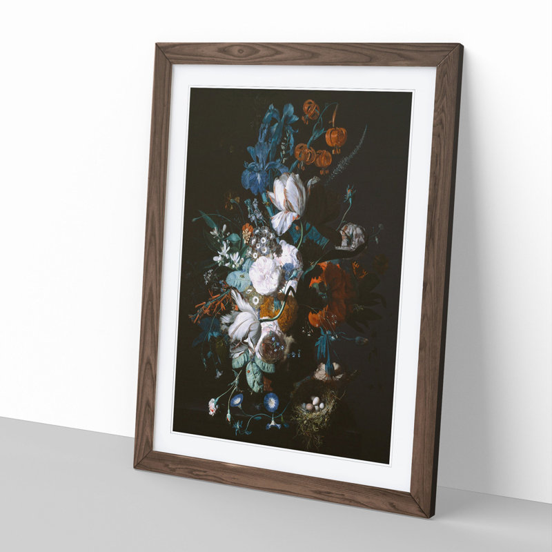 Still Life with Flowers Vol.12 by Jan Van Huysum - Picture Frame Painting, 65cm H x 48cm W x 2cm D, Walnut