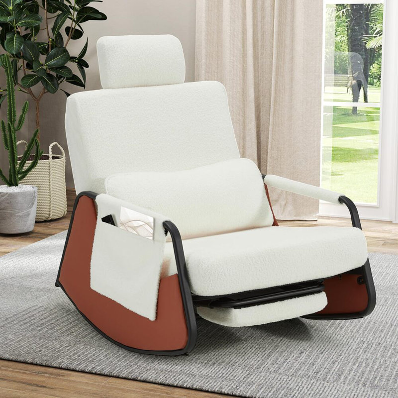 Rocking Chair With Retractable Footrest And Adjustable Backrest, White 