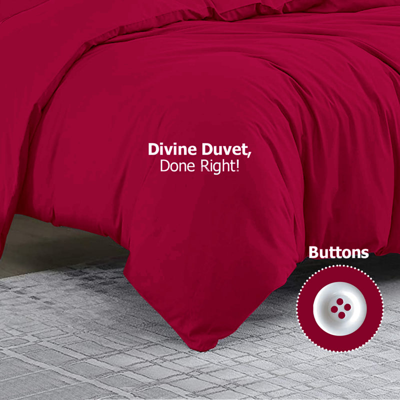 Klarita 100% Microfiber 300TC Reversible Duvet Cover Set with Pillowcase, Red, Kingsize - 2 Pillowcase (50 x 75 cm)