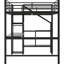 Lit mezzanine double en métal pleine grandeur noir avec bureau, escalier de rangement, garde-robe et lampe à DEL, attrayante avec petite lampe à DEL 7 couleurs, fonctionnelle et confortable