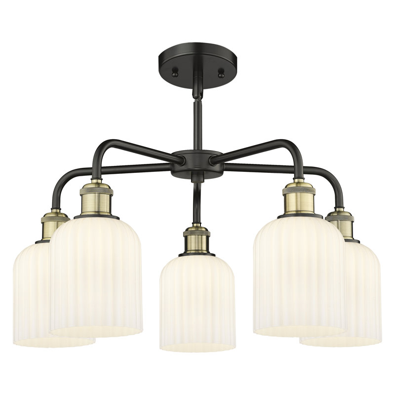 Lustre suspendu à 5 lumières de 23 po Ballston - Trig, Laiton antique noir, Blanc brillant