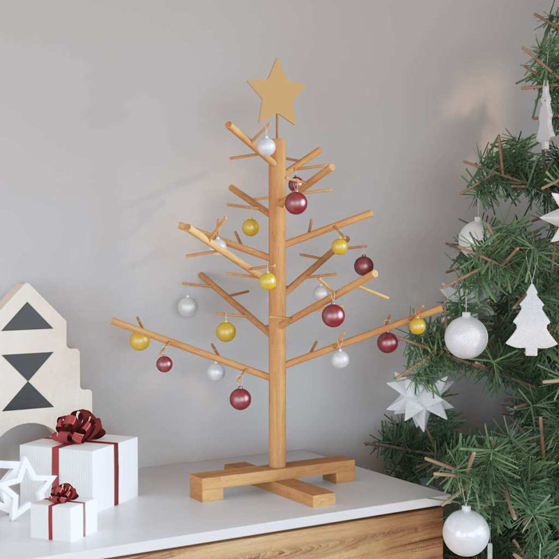 Wooden Christmas Tree with Stand Solid pine wood, 2.46' H, Brown