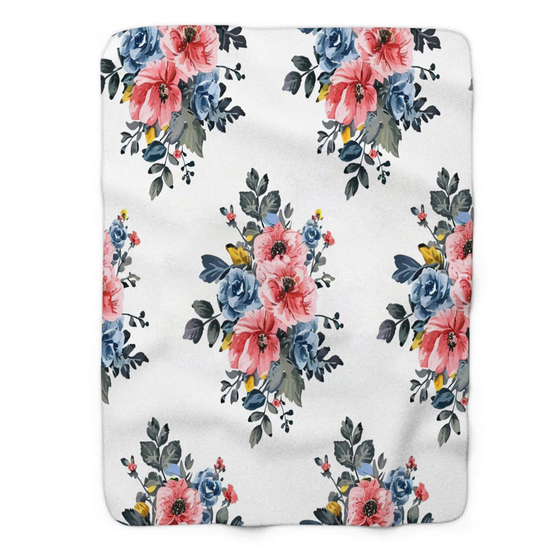 Couverture en sherpa de qualité supérieure Bouquet Bloom Delight - 1 pièce, Grand lit