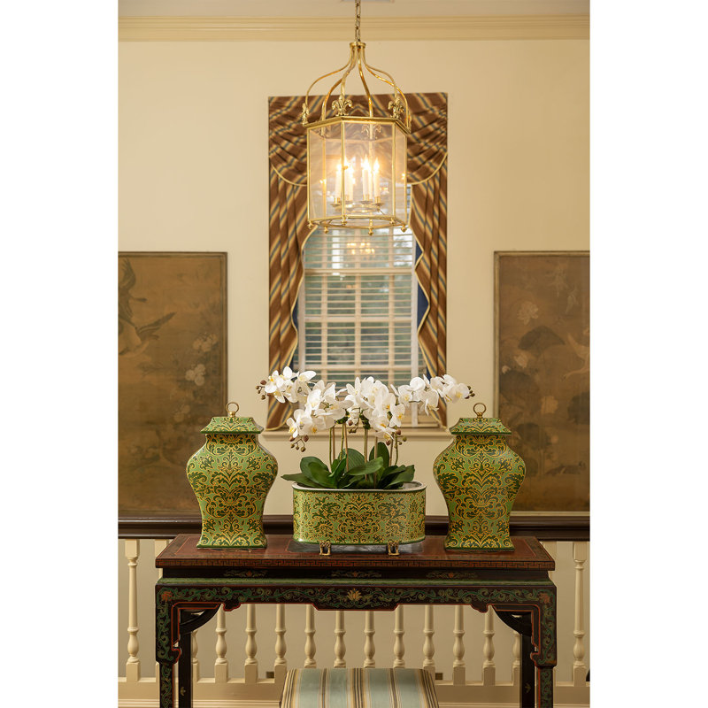 Richmond Damask Oval Planter, 8.5" H x 18" W x 8" D, Green