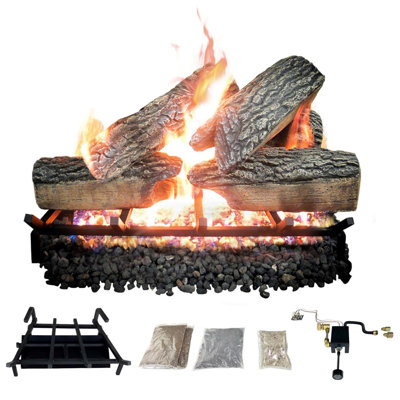Bûches au gaz de qualité supérieure et foyer complet pour foyers ventilés Blazing Oak