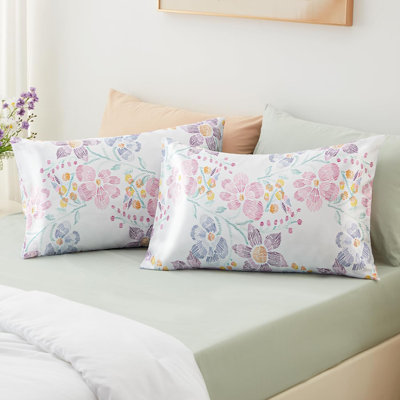 Flower Silk Pillowcase 2 Pack 20x30 inches