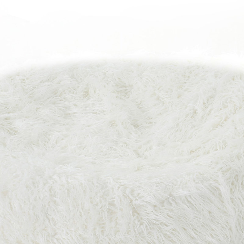 Mahin 5 Foot Rounded Faux Fur Bean Bag, White, White Faux Fur