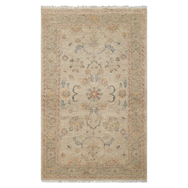 Tapis transitionnel beige en laine noué à la main 3x5 beige Oushak