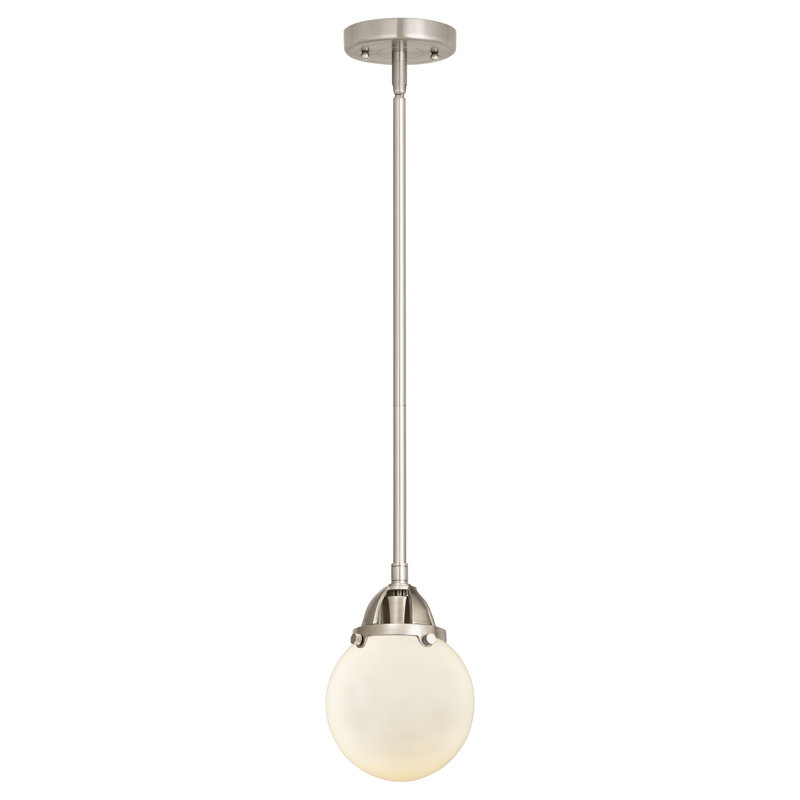 Luminaire suspendu sphère 1 lumière Lorri, Blanc mat, Nickel satiné brossé, Ampoule non incluse