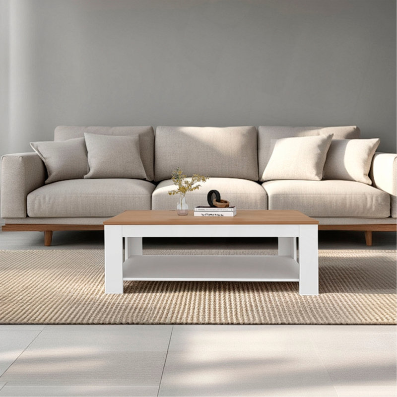 Table basse H 16,20 po, 1 tablette, salon, Blanc