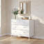 Table de chevet 4 tiroirs crème avec rangement, commode minimaliste moderne