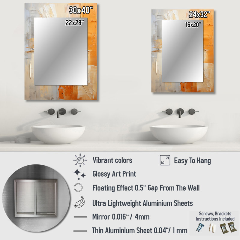 «Glam Orange Beige Collage IV», miroir mural décoratif tendance, 32 po x 24 po